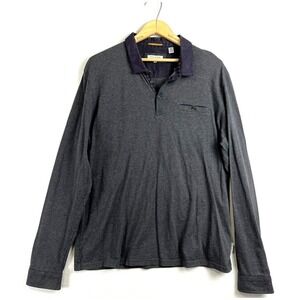TED BAKER Long Sleeve Polo Shirt Heathered Black Mens Size 6‎ XL Cotton Collar